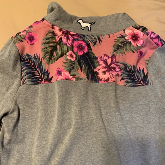 PINK quarter zip floral sweater - Picture 3 of 3